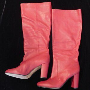 VINCE CAMUTO RED LEATHER KNEE HIGH BOOTS - SIZE 7-1/2M